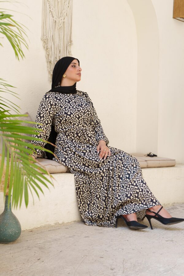 Satan Biege Printed Dress - Image 6