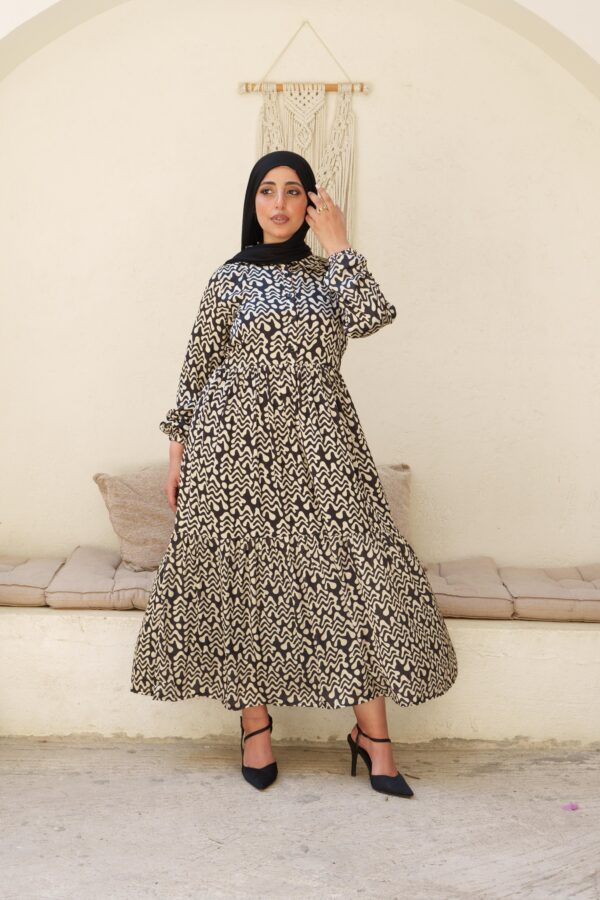Satan Biege Printed Dress - Image 4