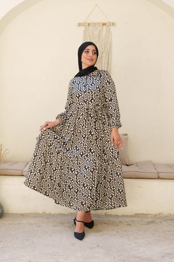 Satan Biege Printed Dress - Image 5